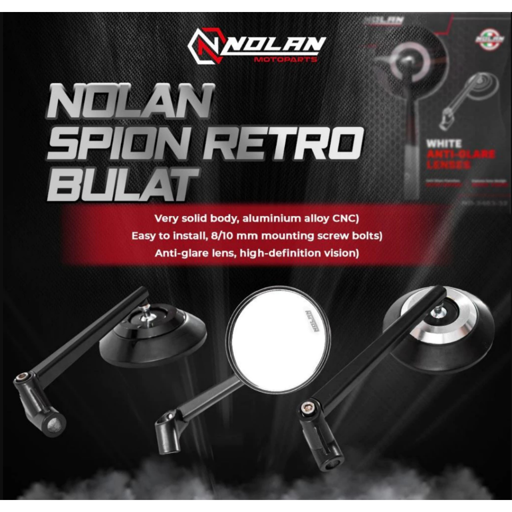 NOLAN Spion Retro Bulat Kaca Putih Bahan Full Aluminium Alloy Universal Motor original italy vario m