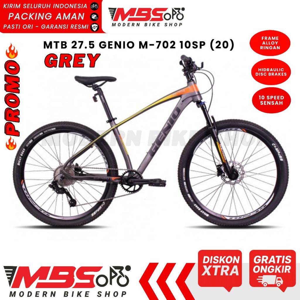 [PROMO TERBATAS] GENIO M702 M-702 SEPEDA MTB GUNUNG ALLOY 27"5 INCH BY UNITED 10 SPEED REM HIDROLIK 