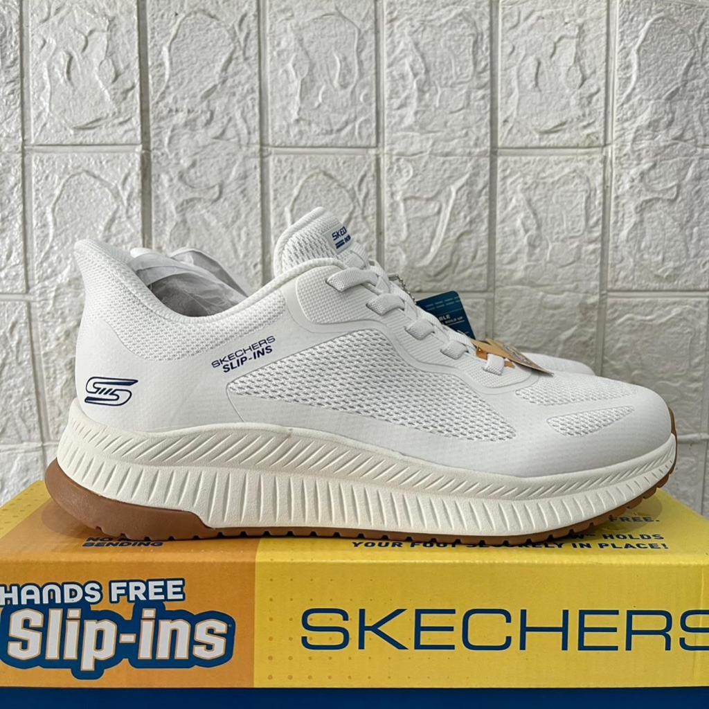 SEPATU SKECHERS PRIA SKECHERS BOBS SQUAD 4 118423 FULLWHITE TALI SPORTY RUNNING CASUAL NYAMAN MAN OR