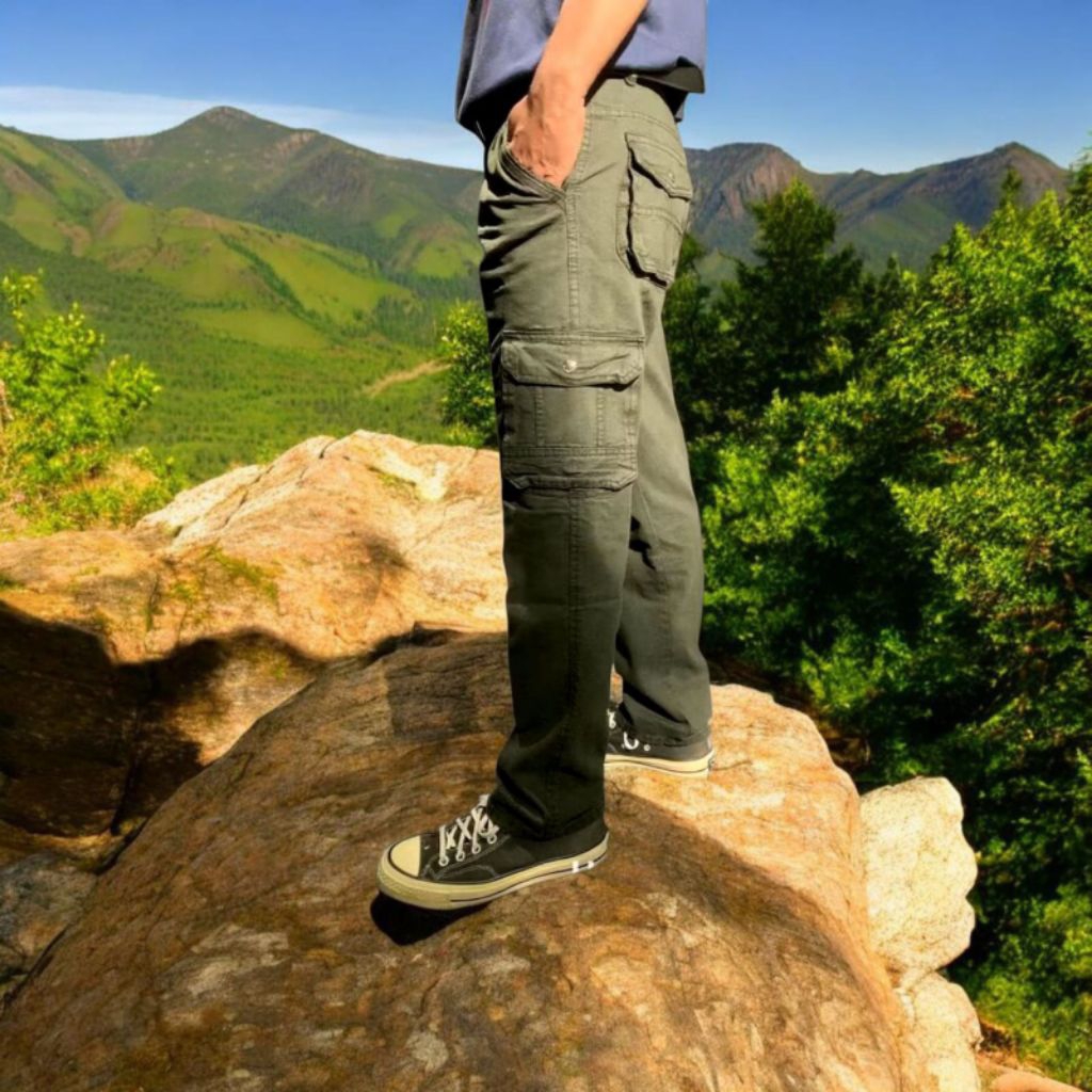 Celana Cargo Panjang pria Dewasa Bahan Semi Jeans Tebal Halus adem Nyaman Celana Panjang Cargo Kimpu