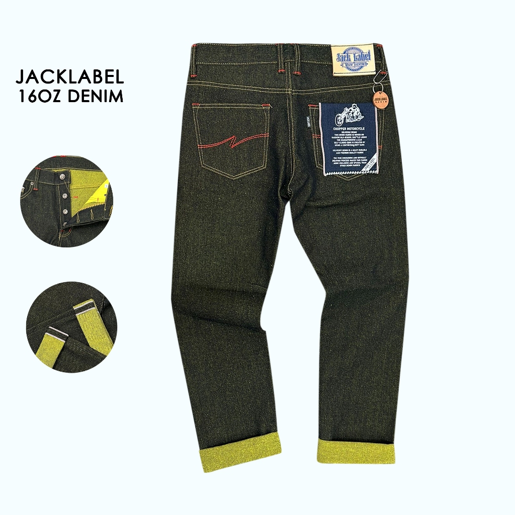 Jack Label Raw Denim Premium 16oz Weft Kuning – Celana Jeans Slim Straight Pria
