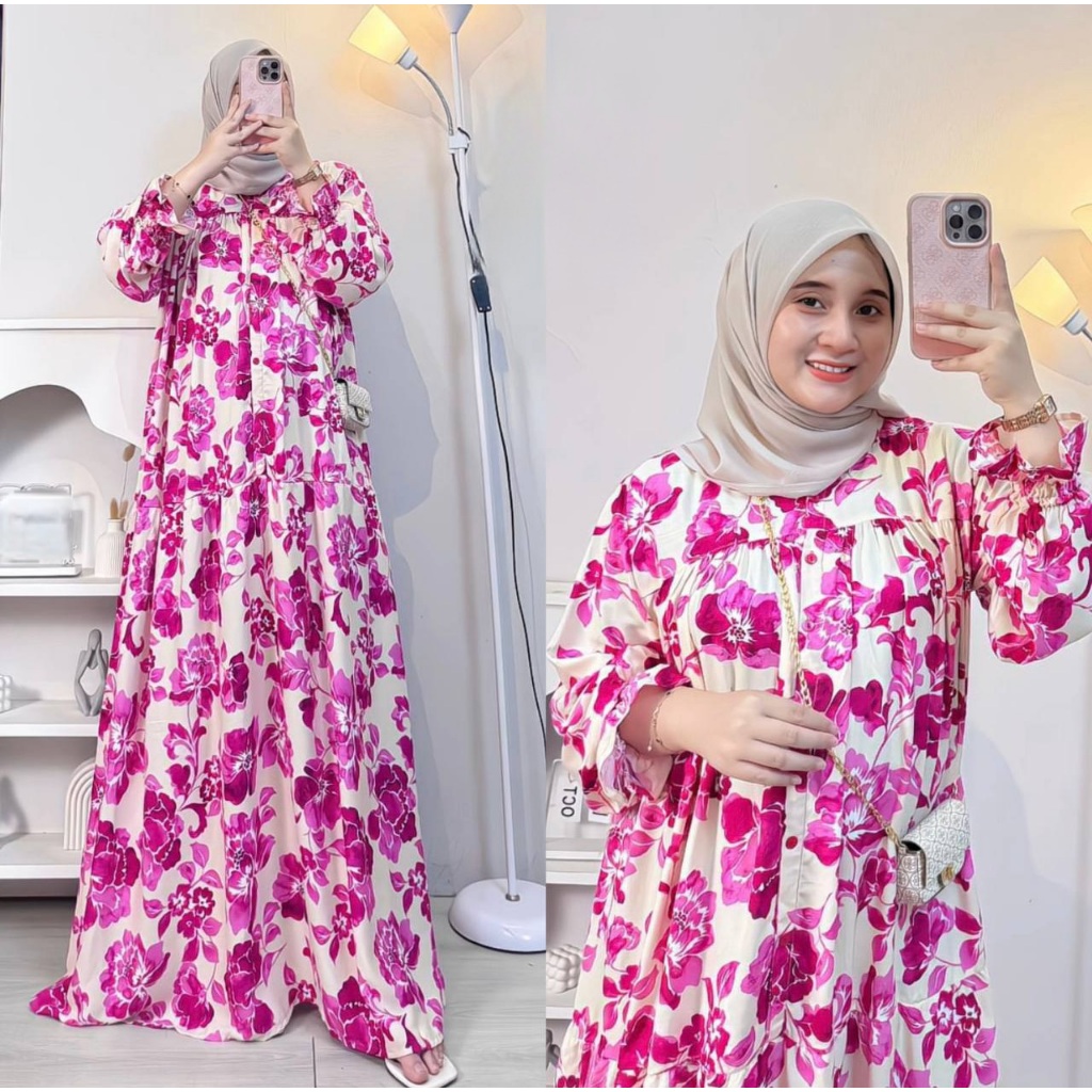 MFQ.ID PREMIUM//GAMIS RAYON LYBEL DRESS MOTIF TERBARU GAMIS LEBARAN MOTIF BUNGA ABSTRAK SALUR BATIK 