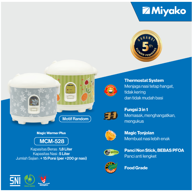 Rice Cooker Penanak Nasi Miyako 1.8 Liter MCM 528 / MCM 507 / MCM 508 R / MCM 508 BTK