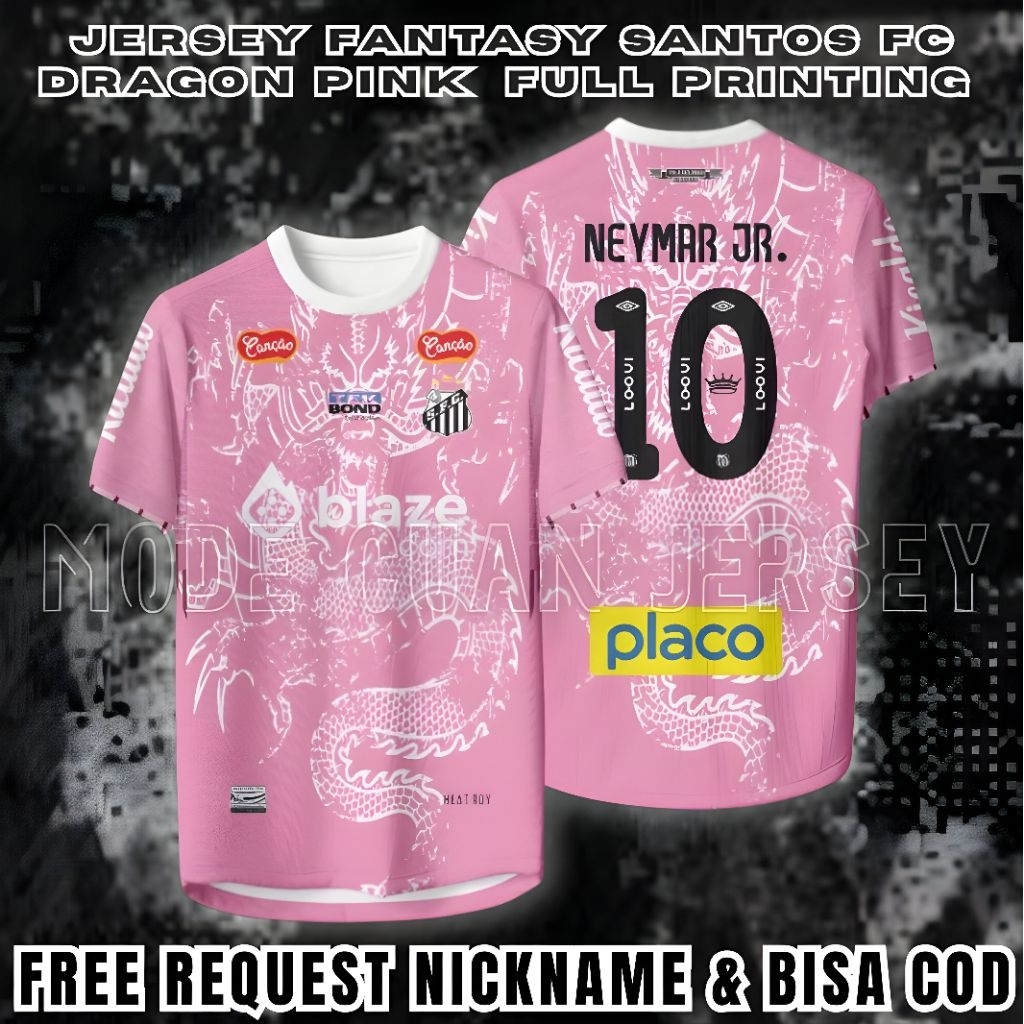 Jersey Kaos Santos FC Brazil Pink & Putih Terbaru 2025 ( Free Request Nickname )