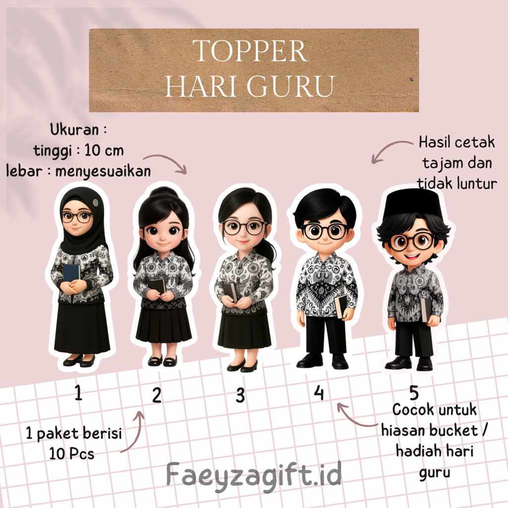 Topper Hari Guru 3D – Desain Karakter Kartun Lucu & Eksklusif