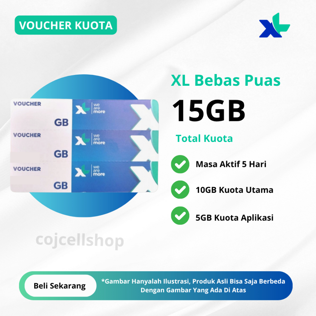 Voucher Kuota XL 15GB Full 24 JAM Masa Aktif 5 Hari - Voucher XL Bebas Puas 15 GB 5 Hari - Paket Dat
