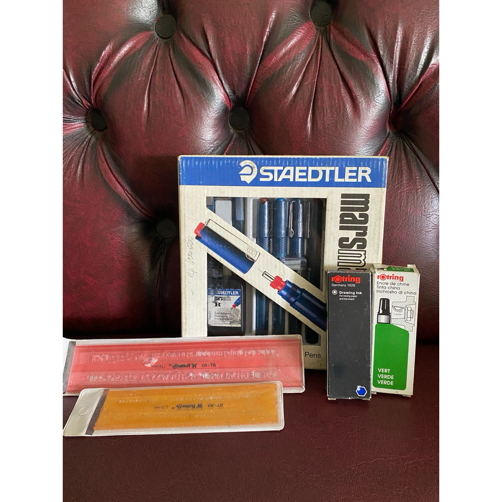 Staedtler Marsmatic 700 Technical Pen Set + Rotring Ink + Hurley Template Ruler (Full Set Gambar Tek