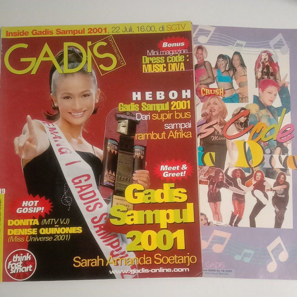 Majalah Gadis Tahun 2001 Cover Sarah Amanda Soetardjo (Gadis Sampul'2001) Plus Bonus Mini Magazine