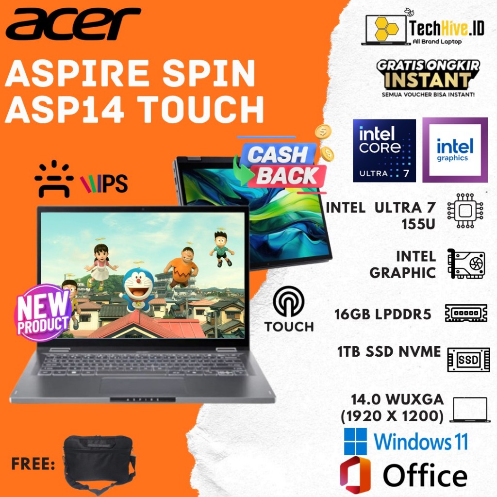 Acer Aspire Spin ASP14 Touch Ultra 7 155U 16GB 1TB SSD W11+OHS 14.0WUXGA