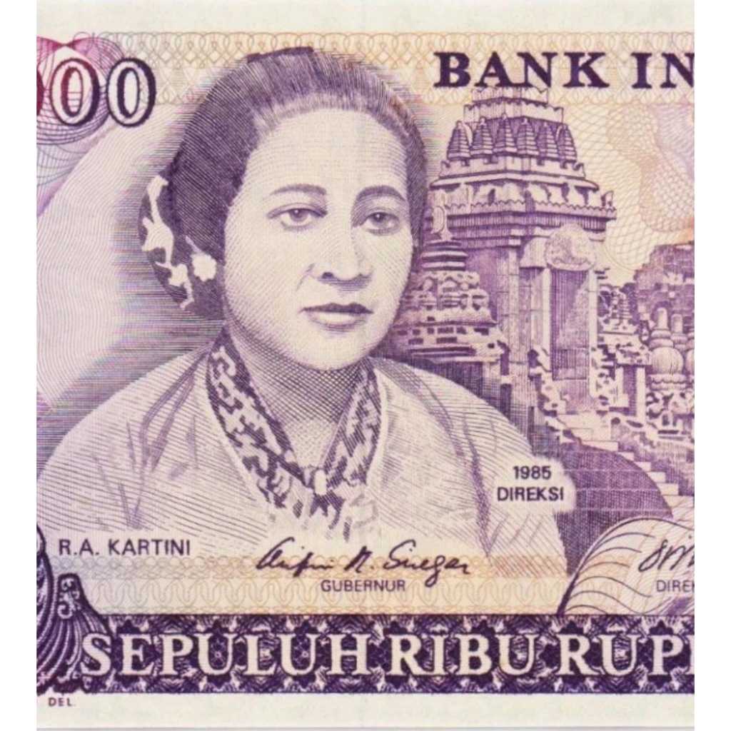 Indonesia 10000 Rupiah 1985 UNC-Original-Gress "R.A. Kartini"