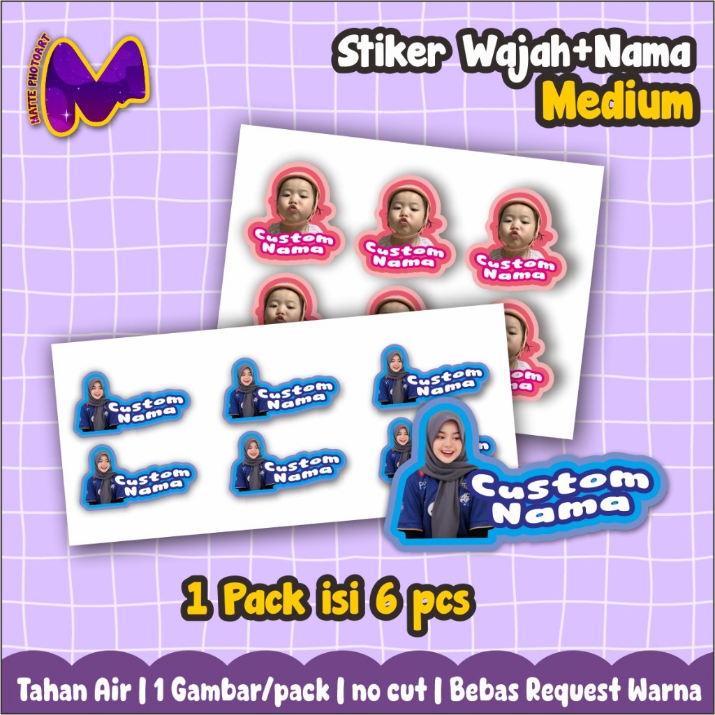 [WN Medium] Paket Stiker Wajah Nama Ukuran Sedang | Custom Nama Murah Helm HP Motor Stiker Mobil