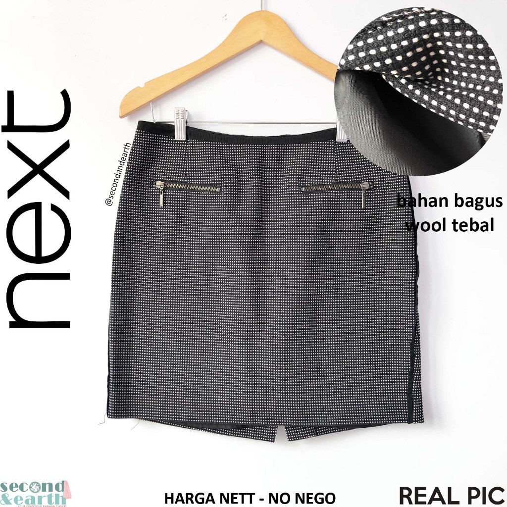 [bahan & cutting bagus] LIKE NEW Next Mini Skirt Wool [EU 40 fits M-L] High Waist A-line Rok Pendek 