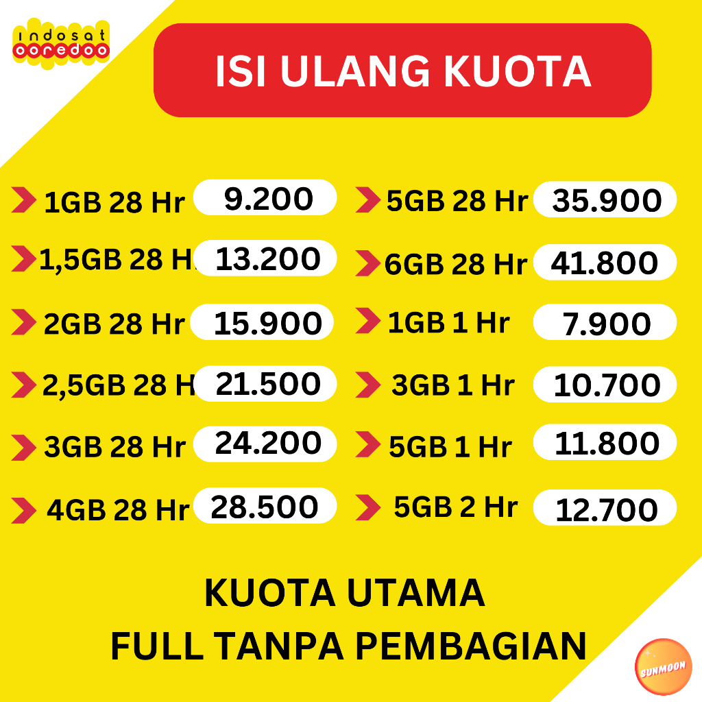 Kuota Paket Data Indosat Pure 100MB 300MB 500MB 1GB