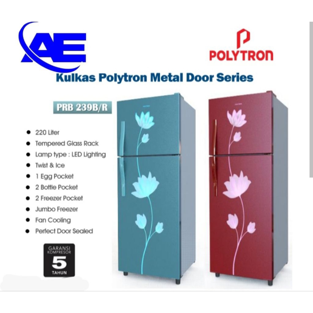 KULKAS POLYTRON 2PINTU METALIC PRB-239R/B (230LITER)