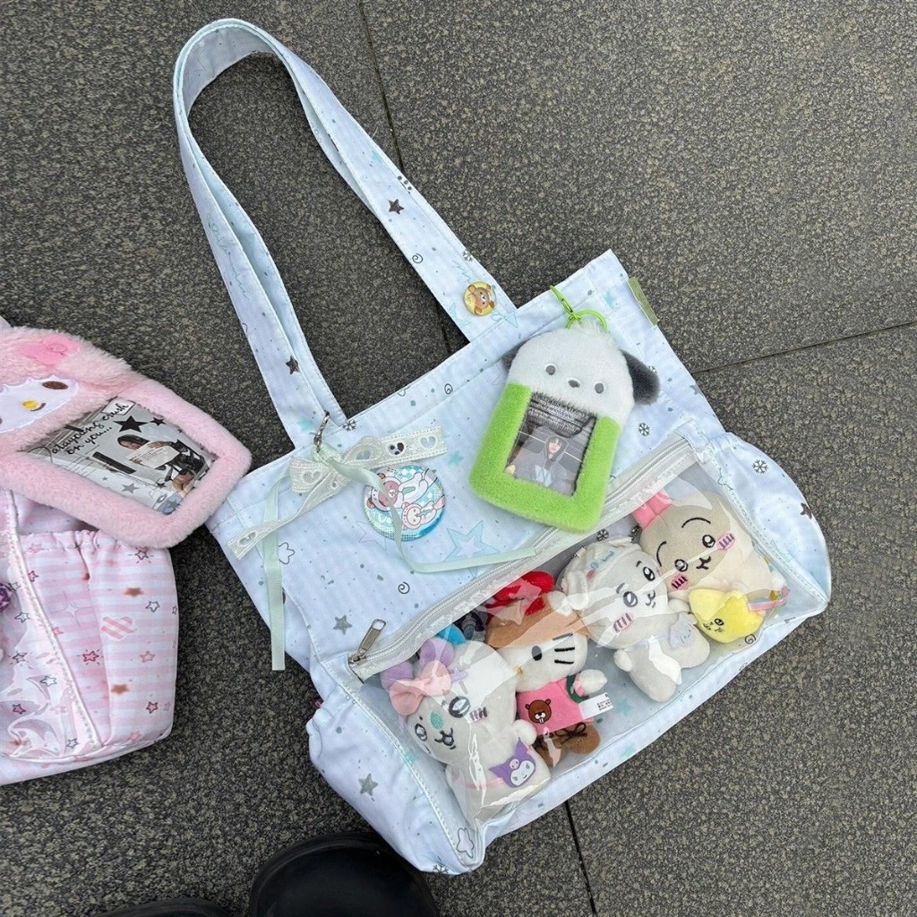 Tas Bahu Kanvas Warna Hijau Mint Gaya Jepang, Ita Bag Cewek Lucu Kapasitas Besar, Cocok untuk Sekola