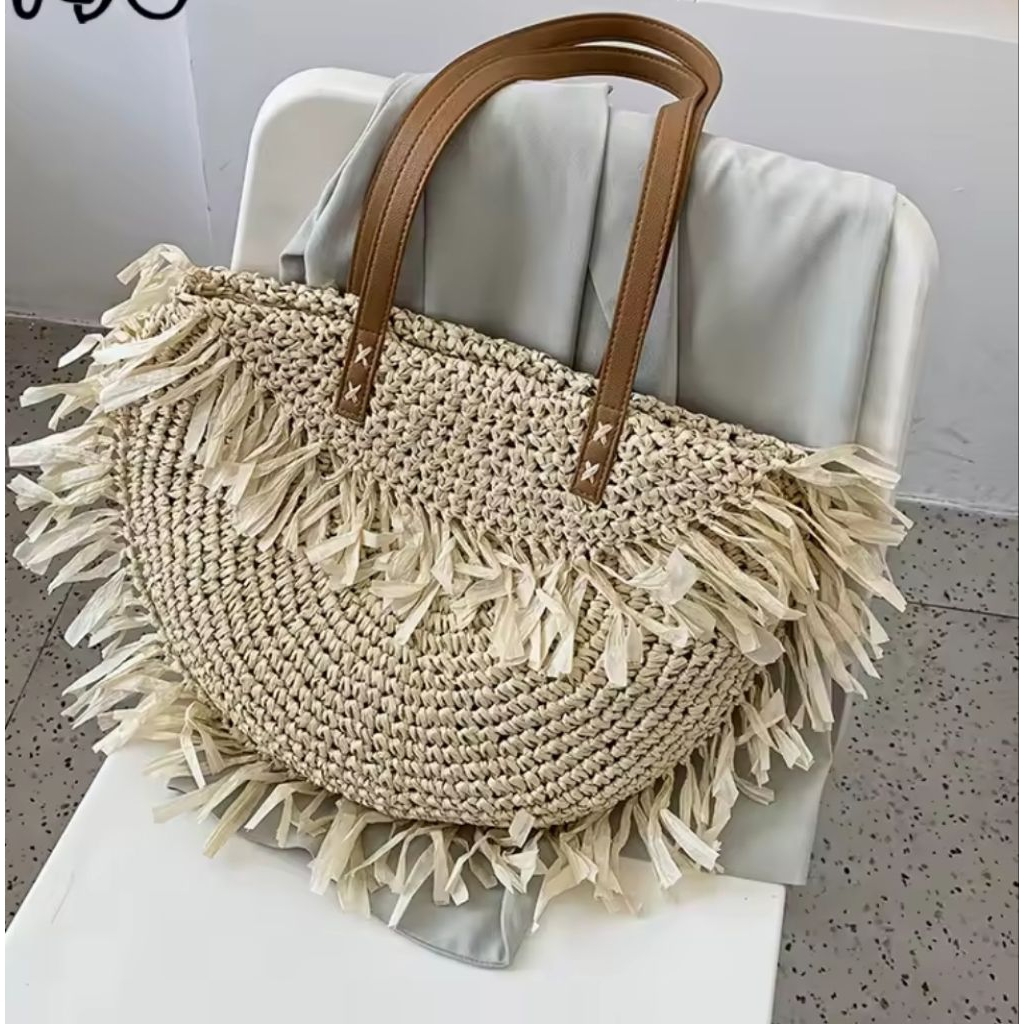 tas anyaman rotan straw bag shoulder bag tas mendong tas fashion wanita tas pantai summer bag tas ro