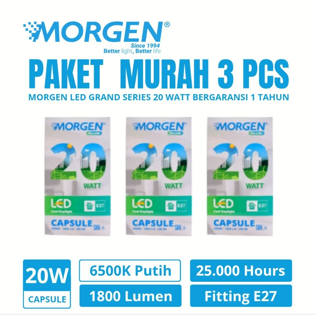Morgen Led Capsule 20W 30W 40W 50W Lampu LED Morgen Paket 3 Pcs