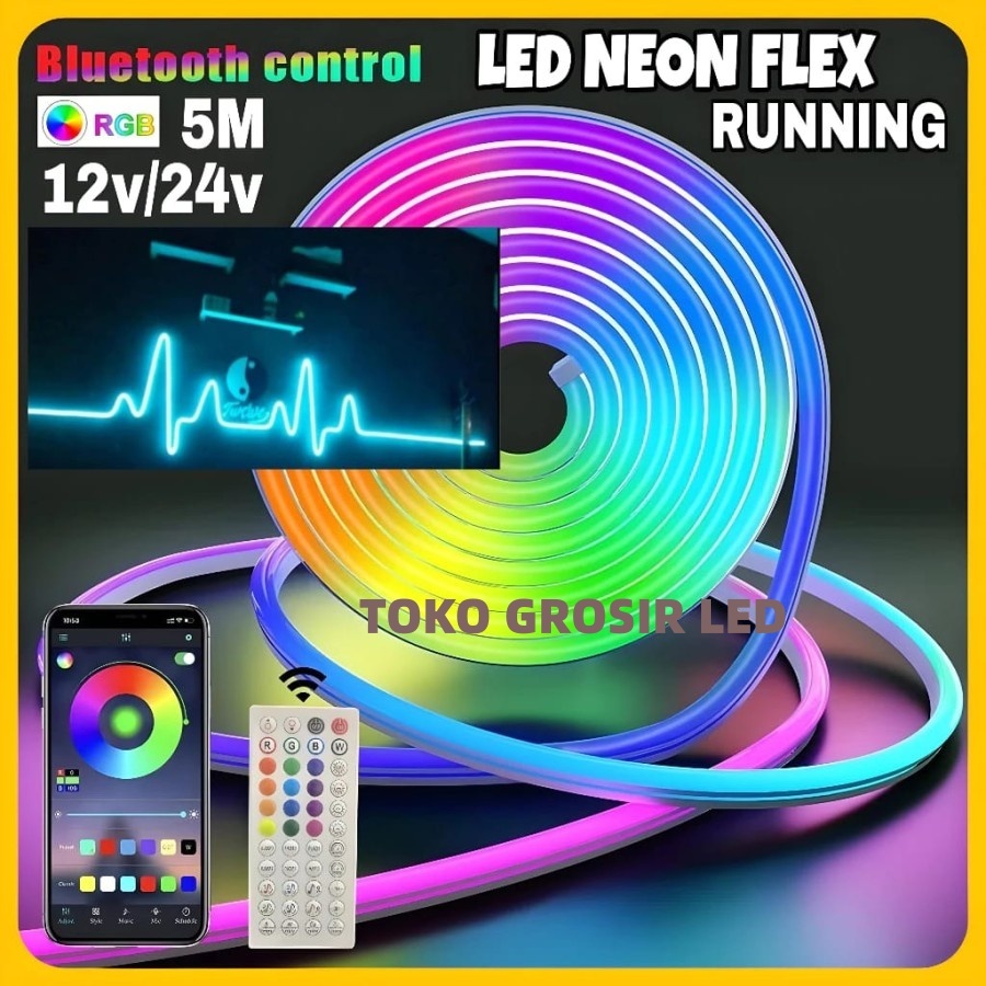 Lampu Neon Flex Running LED Remote 5m Lampu warna warni LED Running RGB App Control Sensor Tahan Air