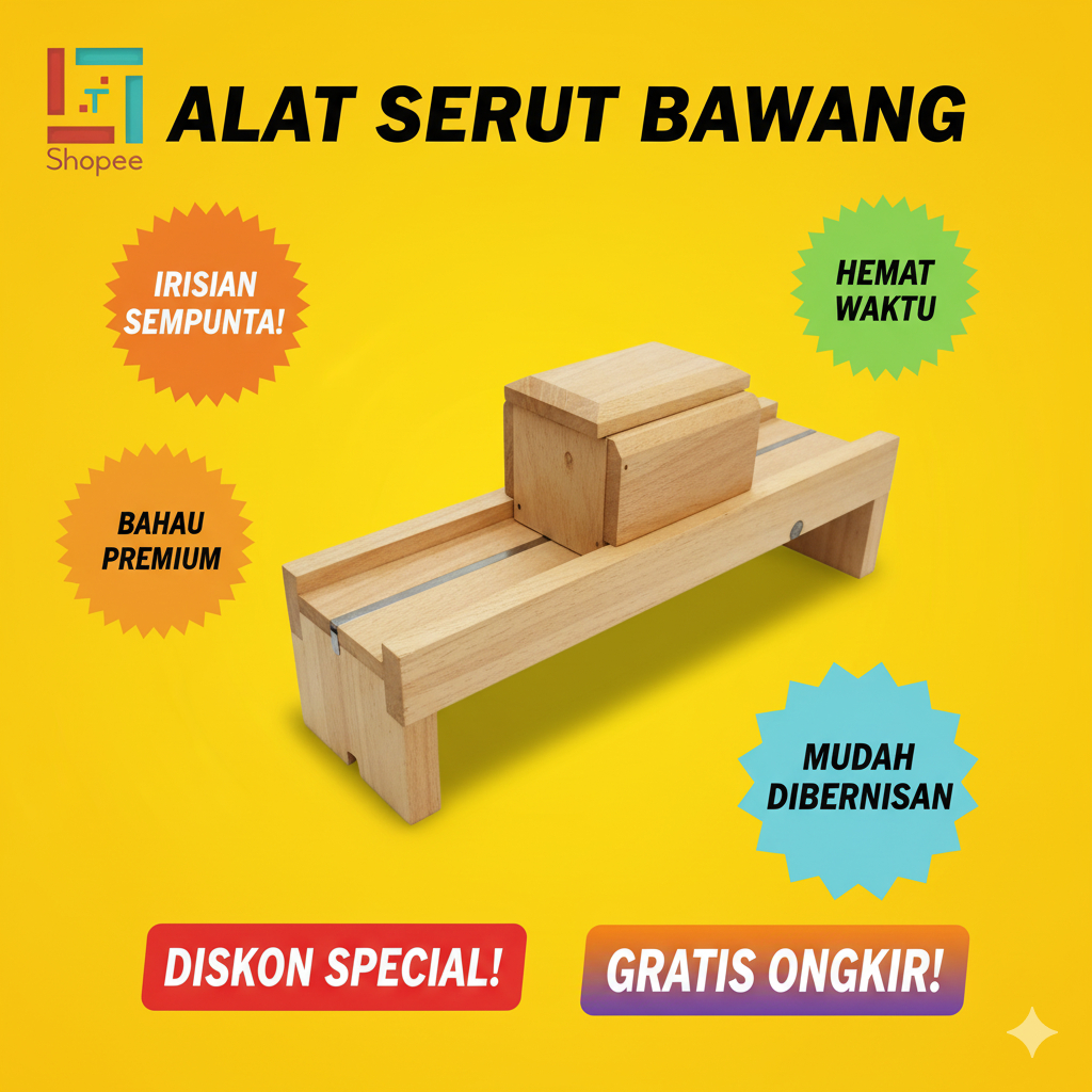 Alat Serut Bawang & Keripik dari Kayu – Pengiris Bawang Merah, Kentang - Bisa Atur Ketebalan