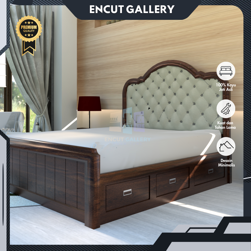Dipan Kasur Minimalis Modern Tempat Tidur Dipan Jati Headboard Sandaran Busa Mewah Ukuran 180x200 Cm