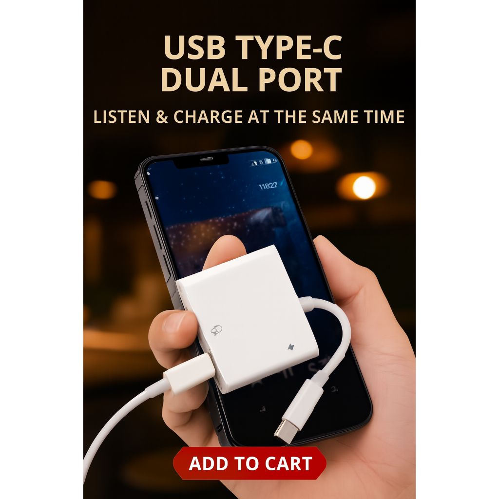 Converter Adapter USB Type C Dual Port – Converter Audio + Charger untuk Musik & Cas Sekaligus
