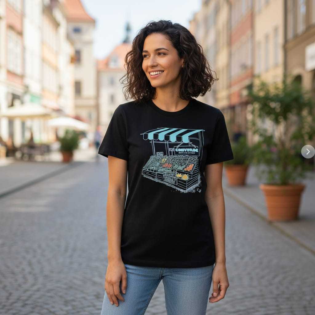 Kaos Converse Women Farmer's Market Black Tshirt Original