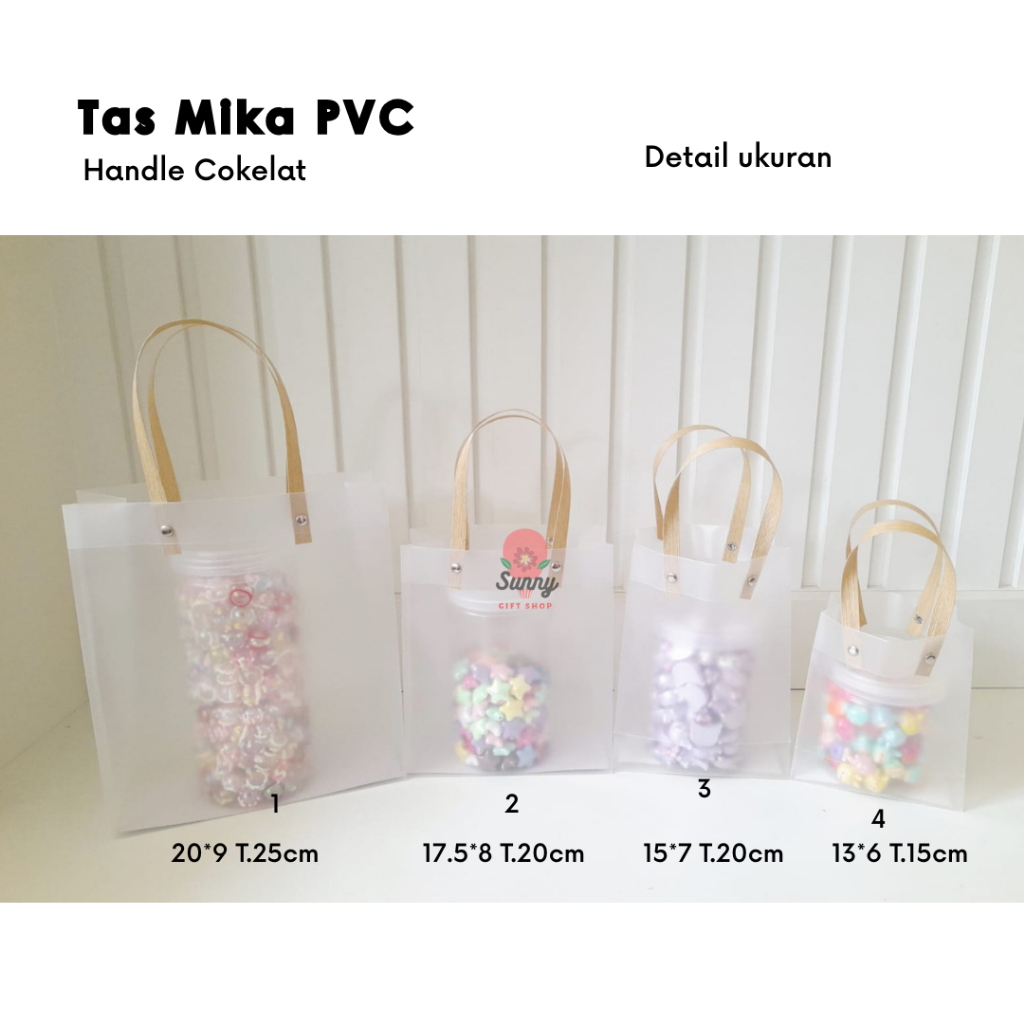 Tas Mika bahan PVC Doff Transparan Handle Cokelat /Tas Mika PVC Doff Handle Cok / Tas Mika PVC Doff 