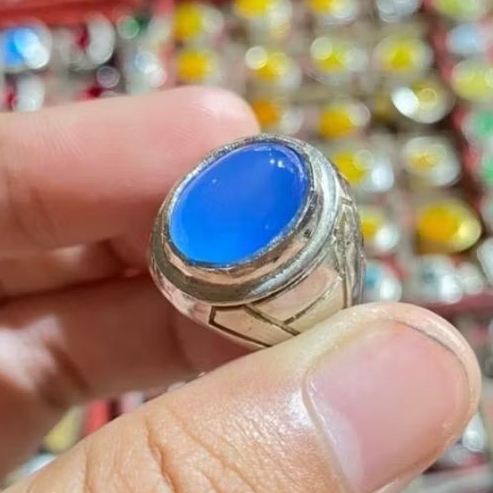 cincin batu biru spirtus batu raja / blue spirtus biru batu raja - ring alpaka super