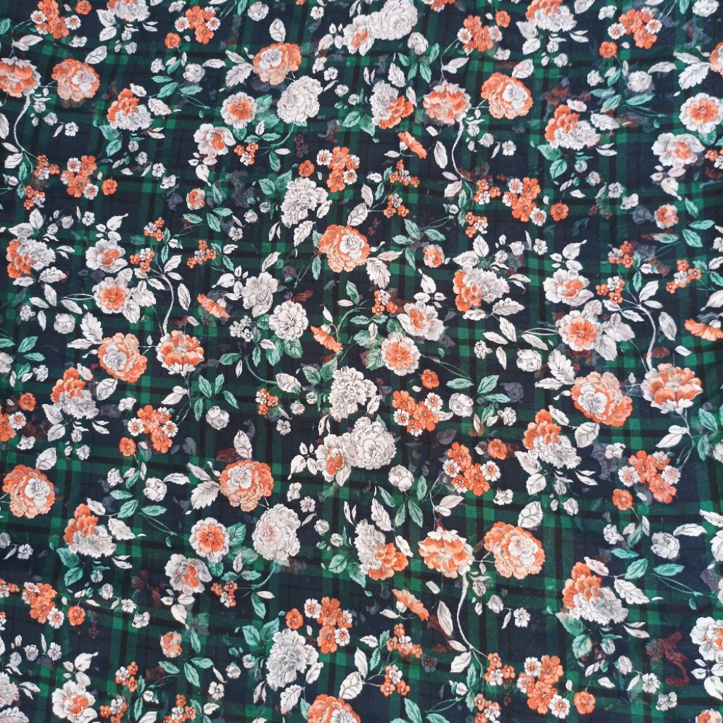 Bahan Ceruti Dobby Emboss Motif Bunga Vintage Latar Kotak Gelap (Harga Kain Per½ Meter)