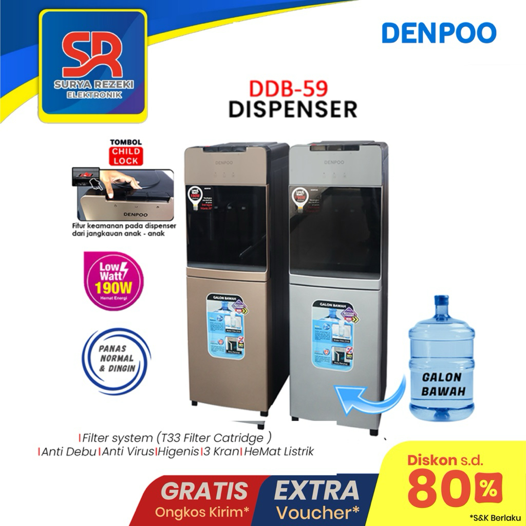 Denpoo Dispenser DDB 59 Galon Bawah Non Kompressor