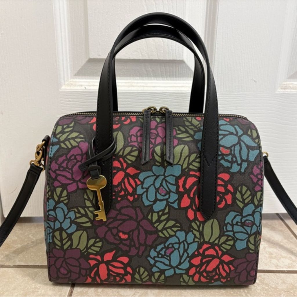 tasFossil Sydney Mini Satchel Dark Floral