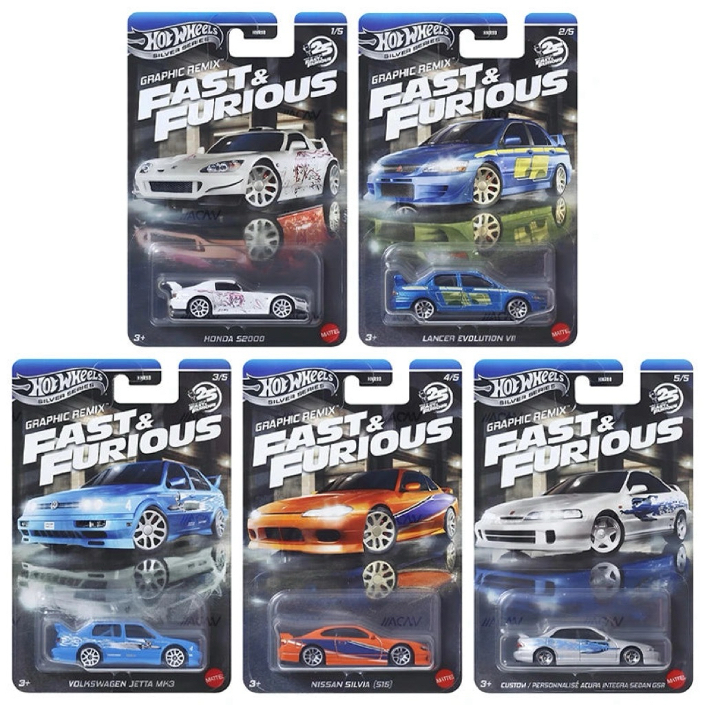 Hot Wheels Fast And Furious Graphic Remix Set - Honda S2000 - Lancer Evolution VII - Volkswagen Jett
