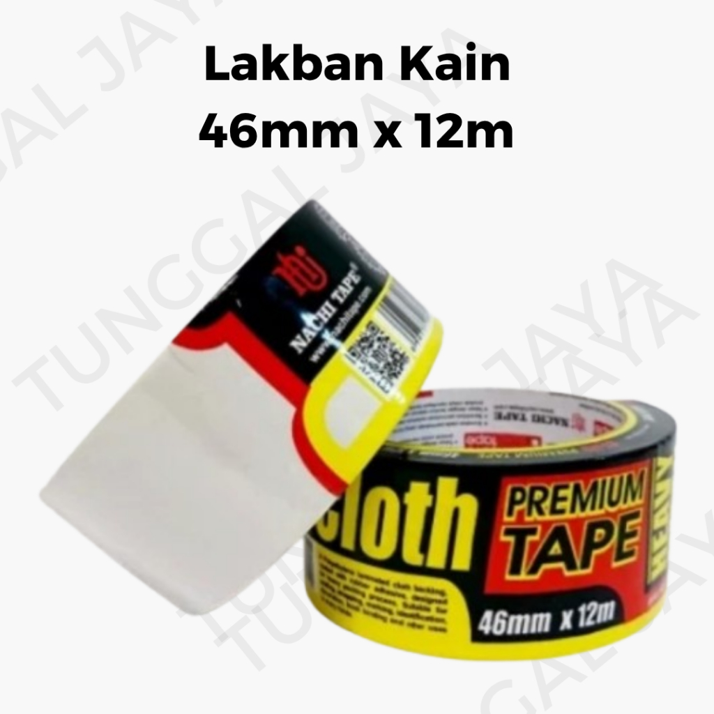 Nachi Cloth Tape 46mm x 12m/Lakban Kain Hitam & Putih/Lakban Kain/Lakban Jilid