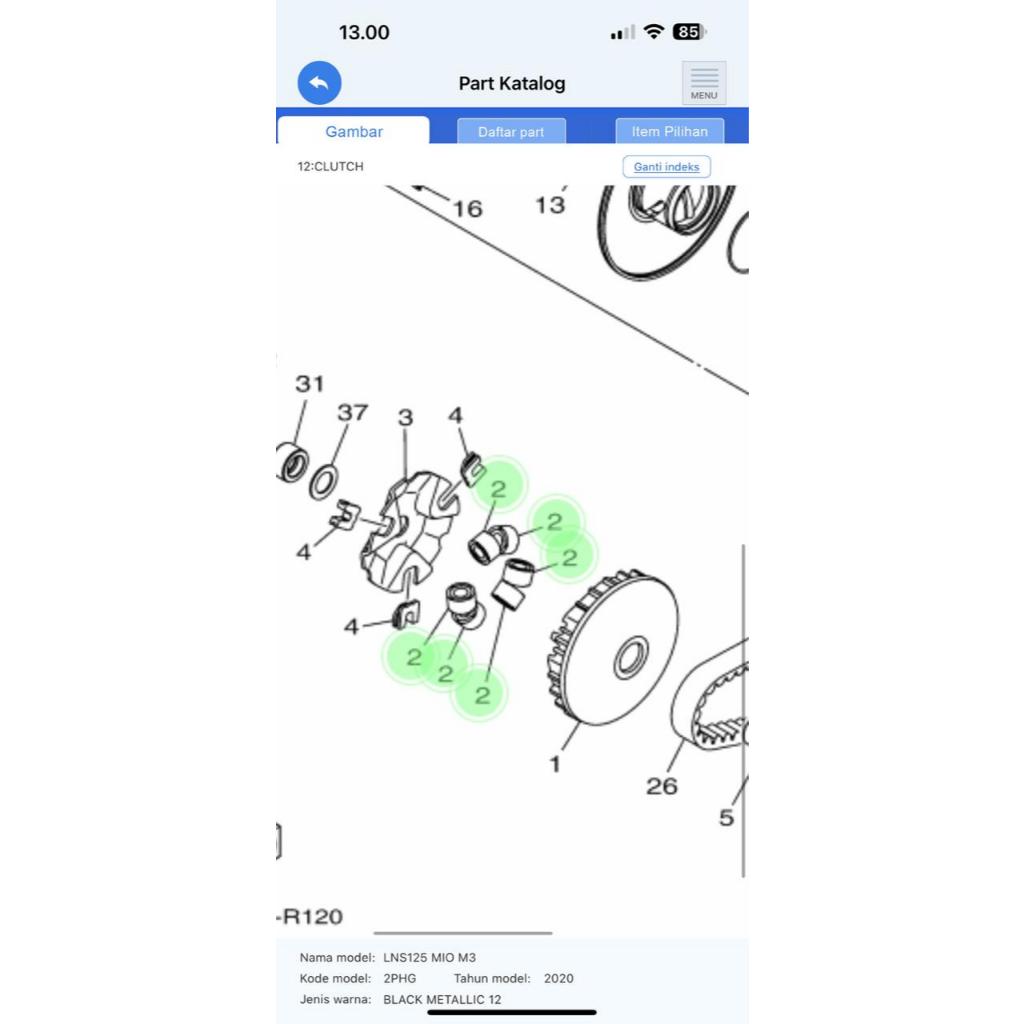 ROLLER 2PH-E7632-20 12 GRAM (6pcs) MIO M3 S Z SOUL GT XRIDE 125 ASLI YAMAHA GENUINE PARTS