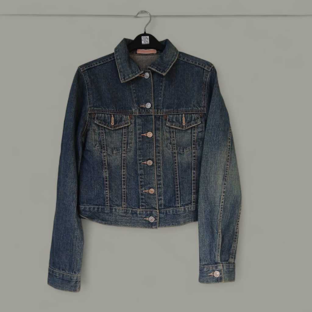 Jacket Jeans Crop Denim And White, jaket crop denim and white