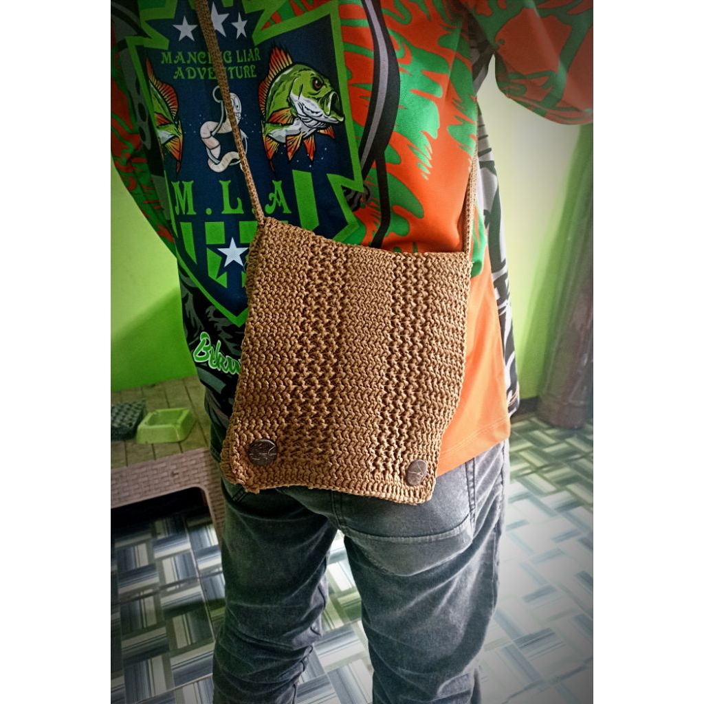 Tas Rajut Slingbag Viral Pria Dan Wanita / Tas Cowok Cewek / Mancing /