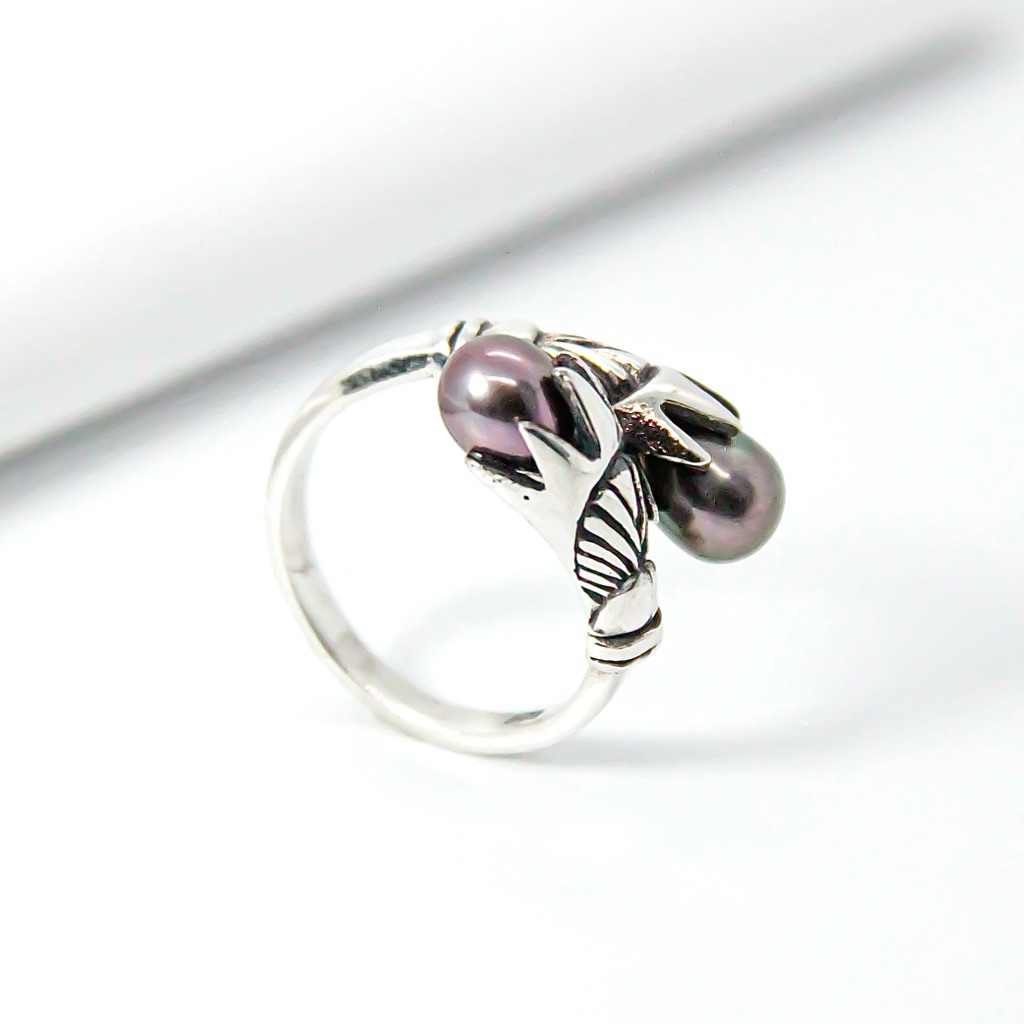 Cincin Perak Wanita 925 Model Cangkang Mutiara White Purple