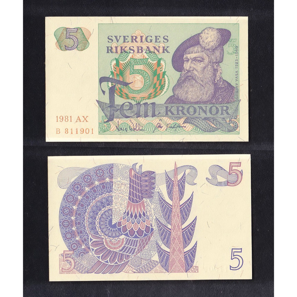 Uang kertas asing Swedia 5 Kronor tahun 1965-1981