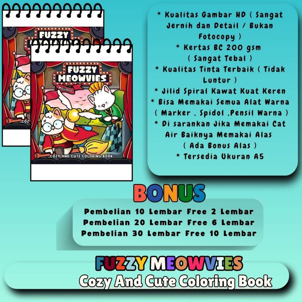 FUZZY MEOWVIES Super Cute Fun  Kids And Adult Coloring Book Buku Mewarnai Untuk Anak SD Remaja Dewas