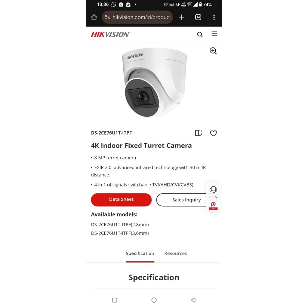 KAMERA CCTV HIKVISION 8MP INDOOR