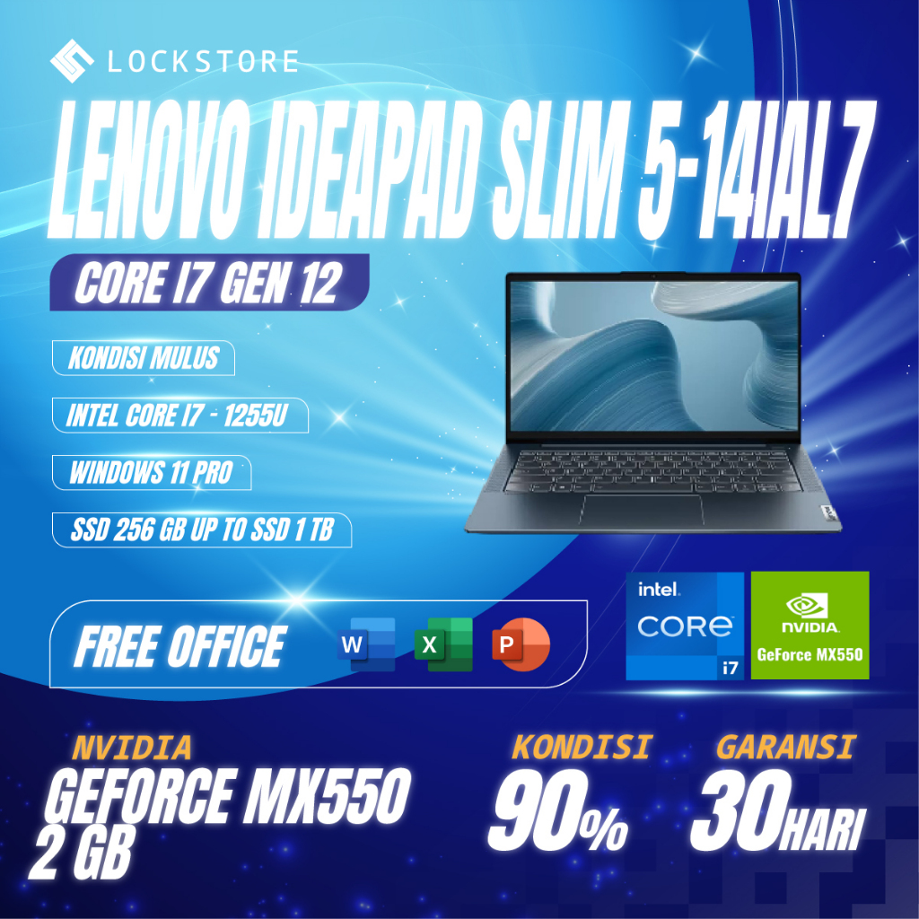 Lenovo ideapad slim 5i - 14IAL7 ( 82SD) core i7 1255u | 16GB | 1TB | VGA NVIDIA MX550 2GB | 14inc | 