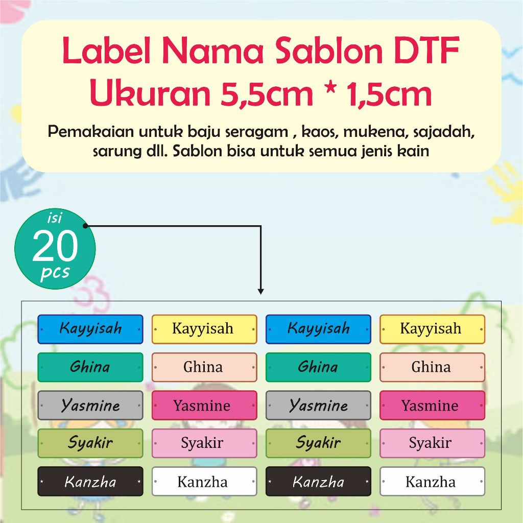 Sablon setrika Stiker label nama stiker label nama dtf custom FREE CUSTOM NAMA stiker DIY kaos Dll.