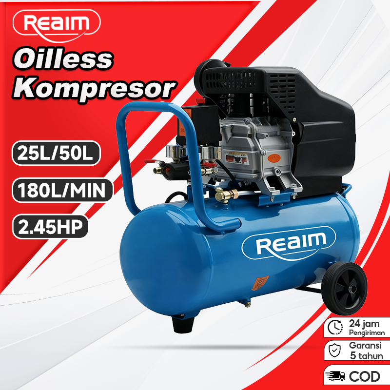 Reaim Kompresor Angin Listrik 2.45HP 50L Kompresor Mini Oilless Air Compressor Silent Mini Listrik