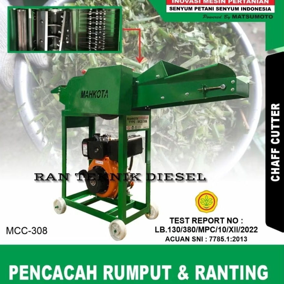 Mesin Pencacah Rumput & Ranting MAHKOTA MCC 308 + Mesin Diesel 5 HP
