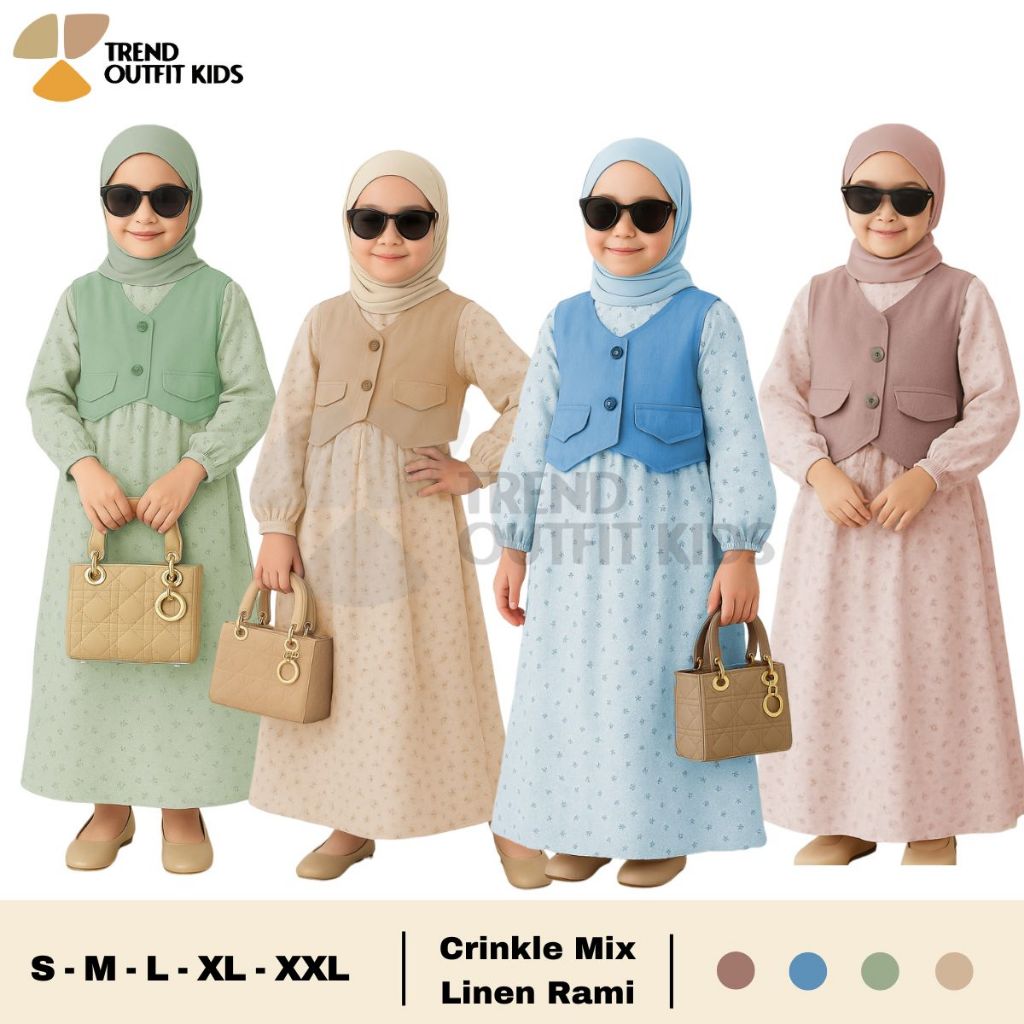 Fasha Dress Rompi Set 2-12 Tahun Muslim / Gamis Anak Perempuan Dress Rompi Korean Style