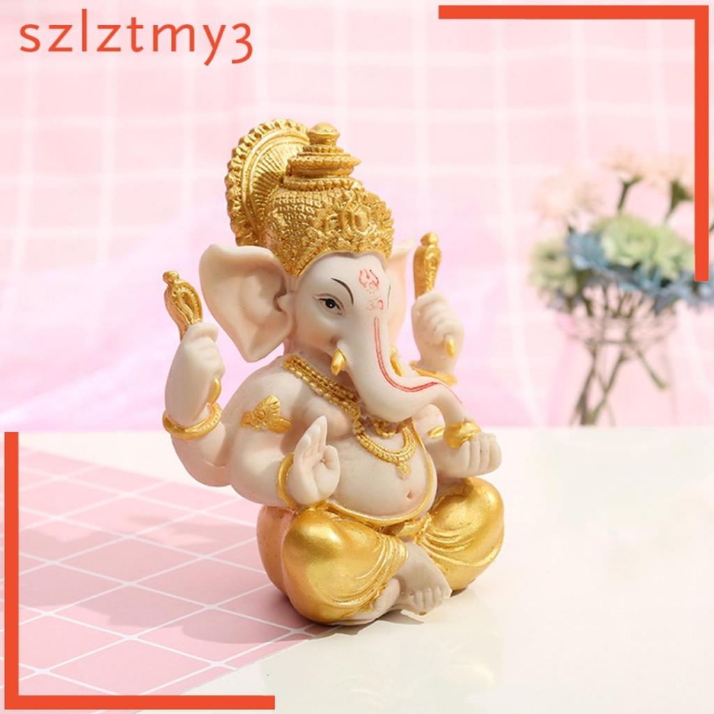 Patung Hindu Fengshui Ganesha Bahan Resin Warna Emas Ukuran 4 Inci