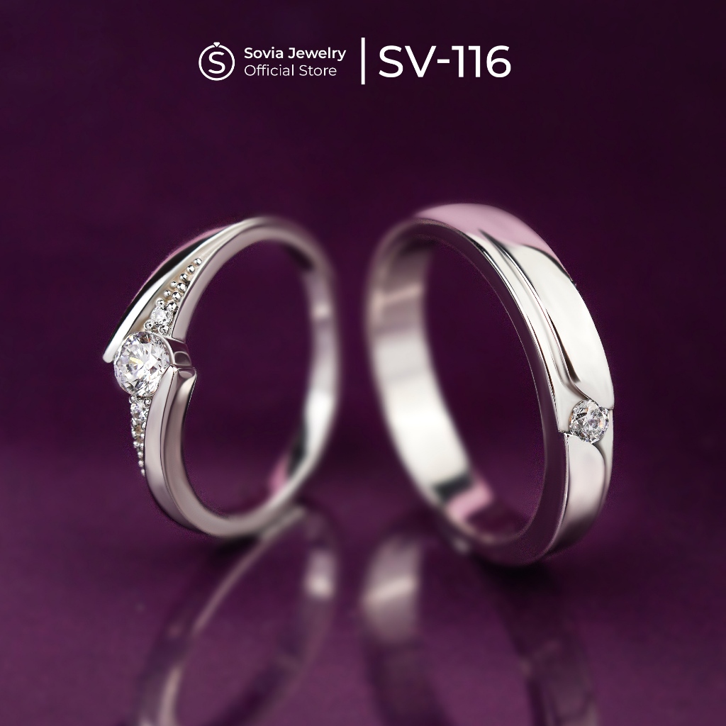 Sovia Jewelry - Cincin Couple Lamaran Tunangan Nikah Silver Permata Zirconia SV 116