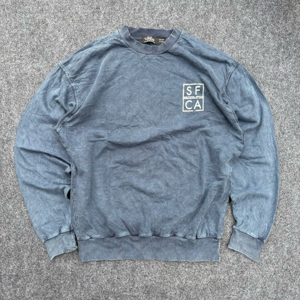 Crewneck sweatshirt Topman warna blue jeans preloved second