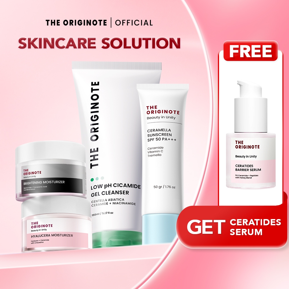 The Originote Bundle 4in1 Day & Night Set - Paket Skincare Moisturizer, Hyalu-C Serum, Peeling Serum
