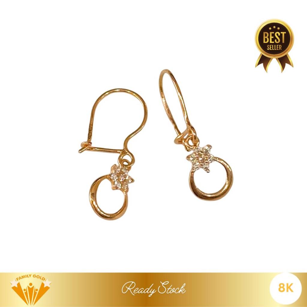Anting Emas Kadar 8K Model Kait Drop Frozen Flower Family Gold